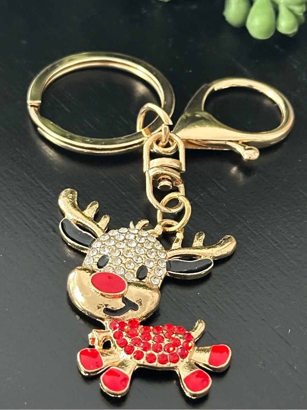 Gold-Tone Red Reindeer Bag Charm / Keychain